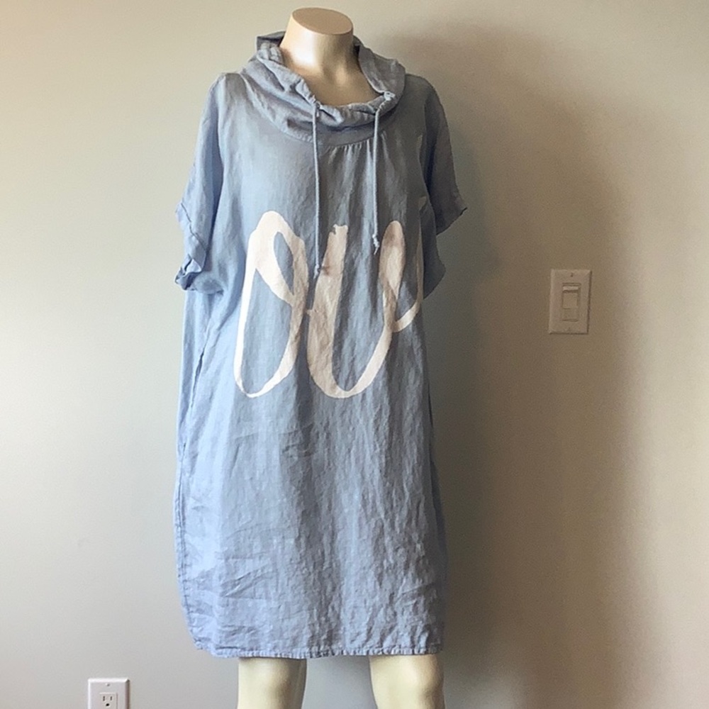 CHARLIE B Light Blue Dress/Beach Cover up with White Accents, Oui